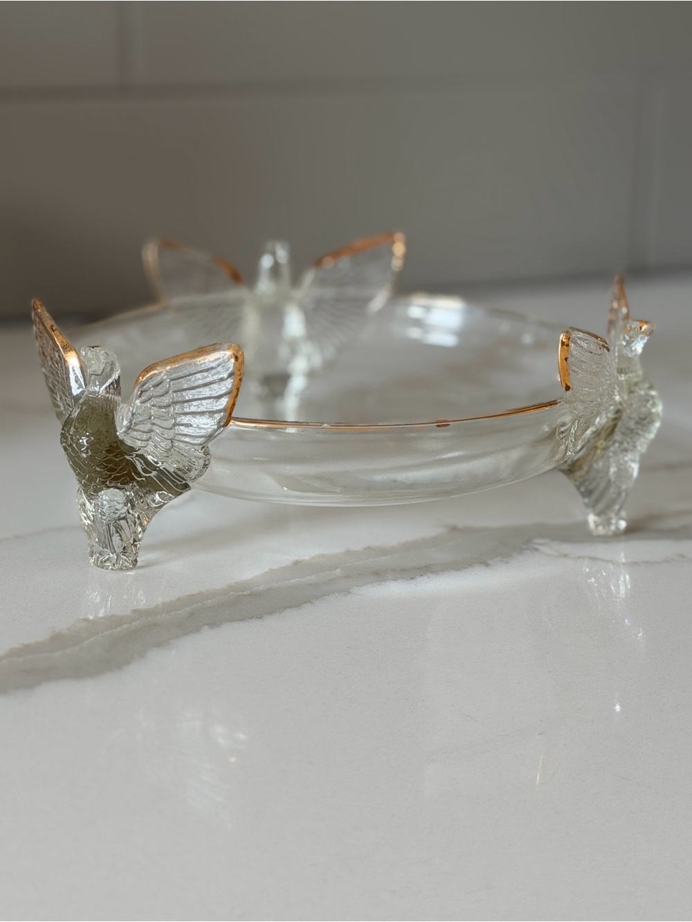 Vintage Eagle Footed Depression Glass Bowl | 22K Gold Trim